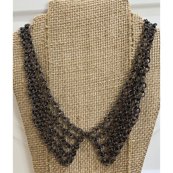 Gun Metal Peter Pan Collar Chain Link Necklace Set Whimsigoth Fairy Grunge - Picture 1 of 8